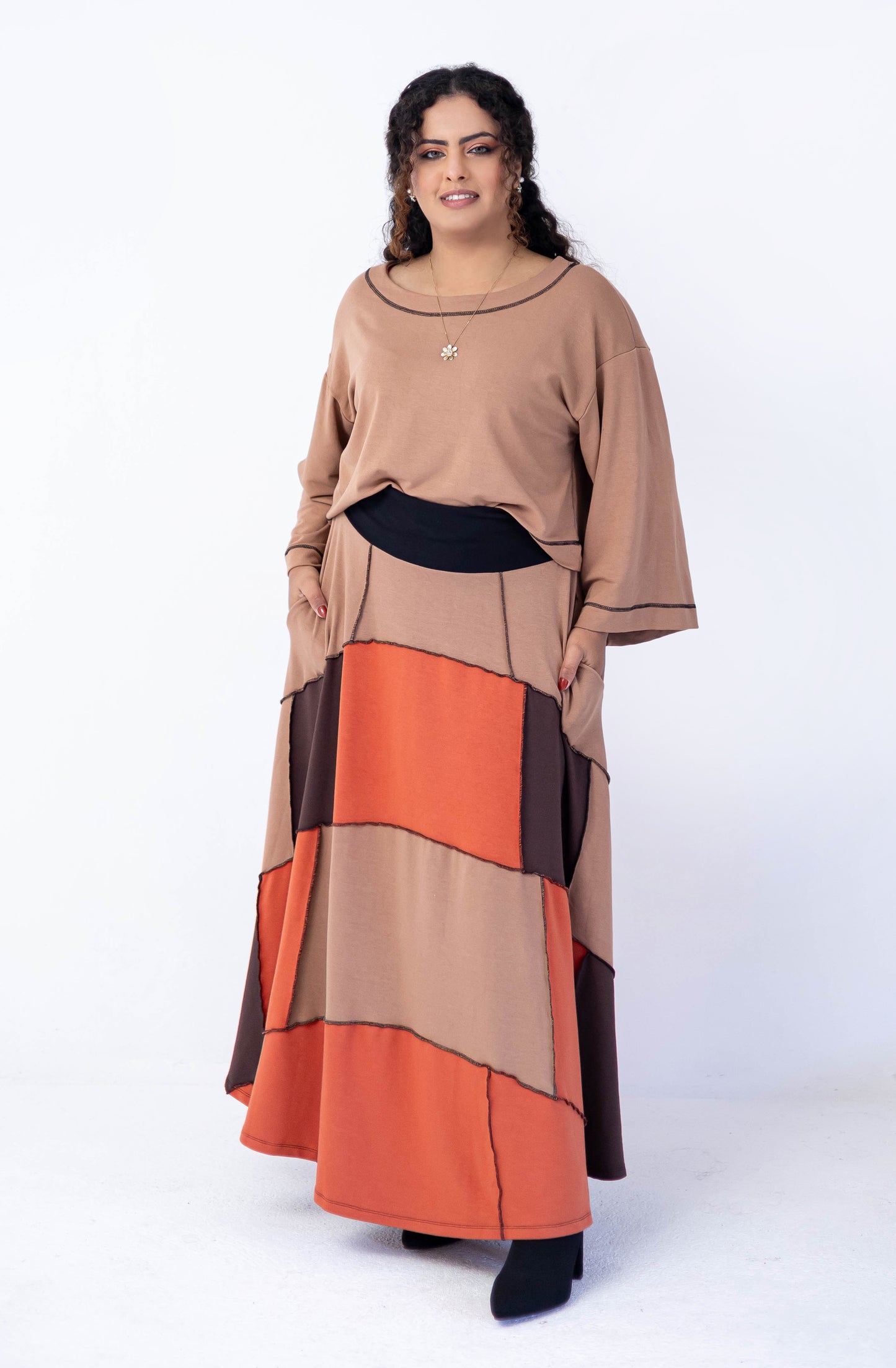 Saia patchwork em moletinho e cós em cotton