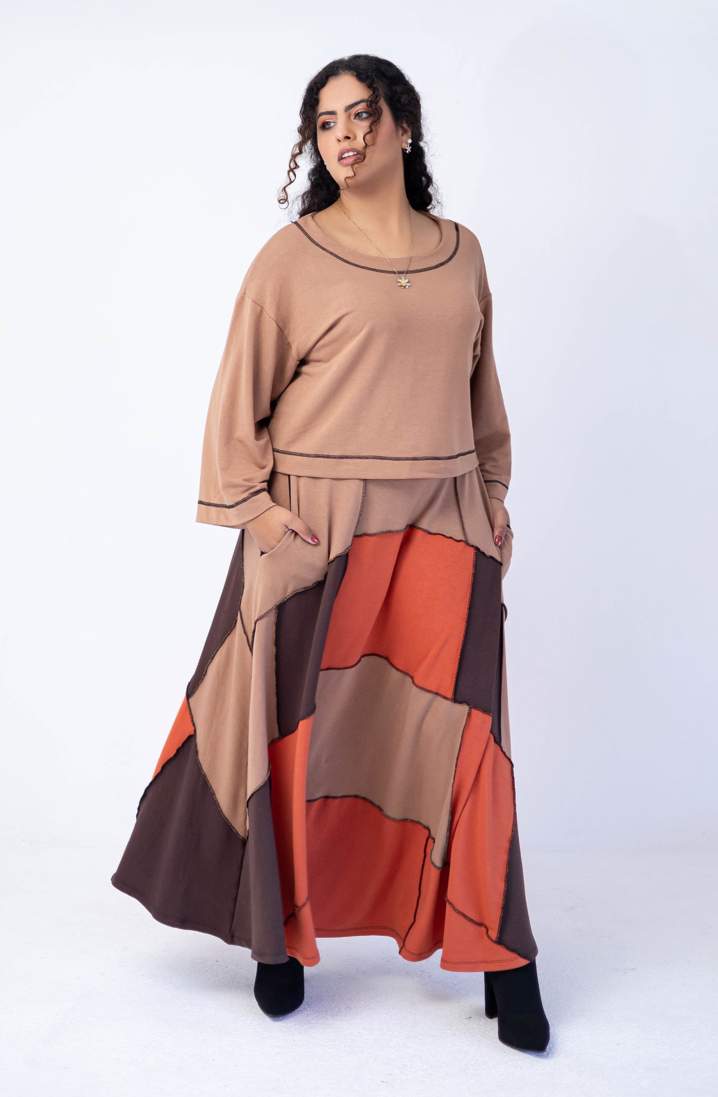 Saia patchwork em moletinho e cós em cotton