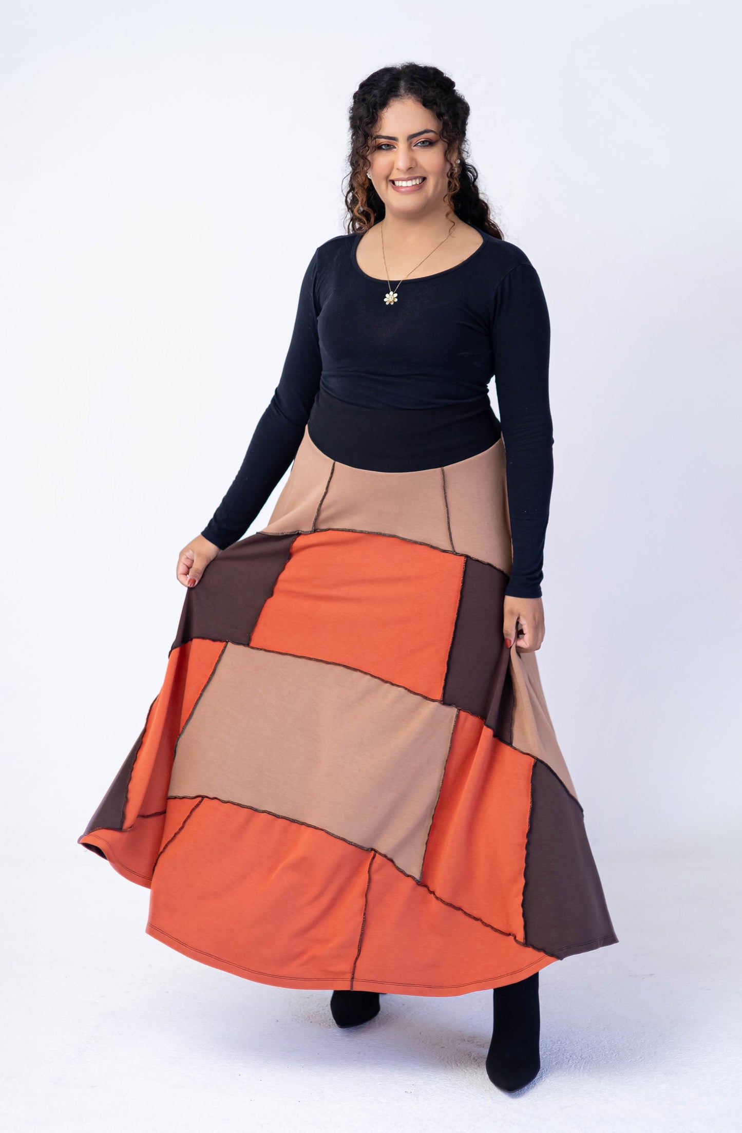 Saia patchwork em moletinho e cós em cotton