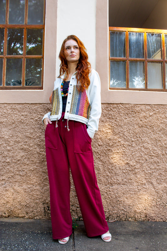 Casaco em linho detalhes em tear artesanal