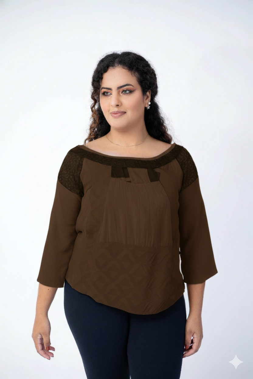 Blusa em patchwork com decote canoa