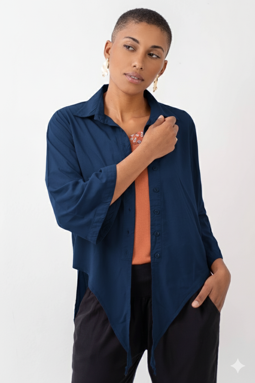 Camisa mullet com botões e amarração frontal