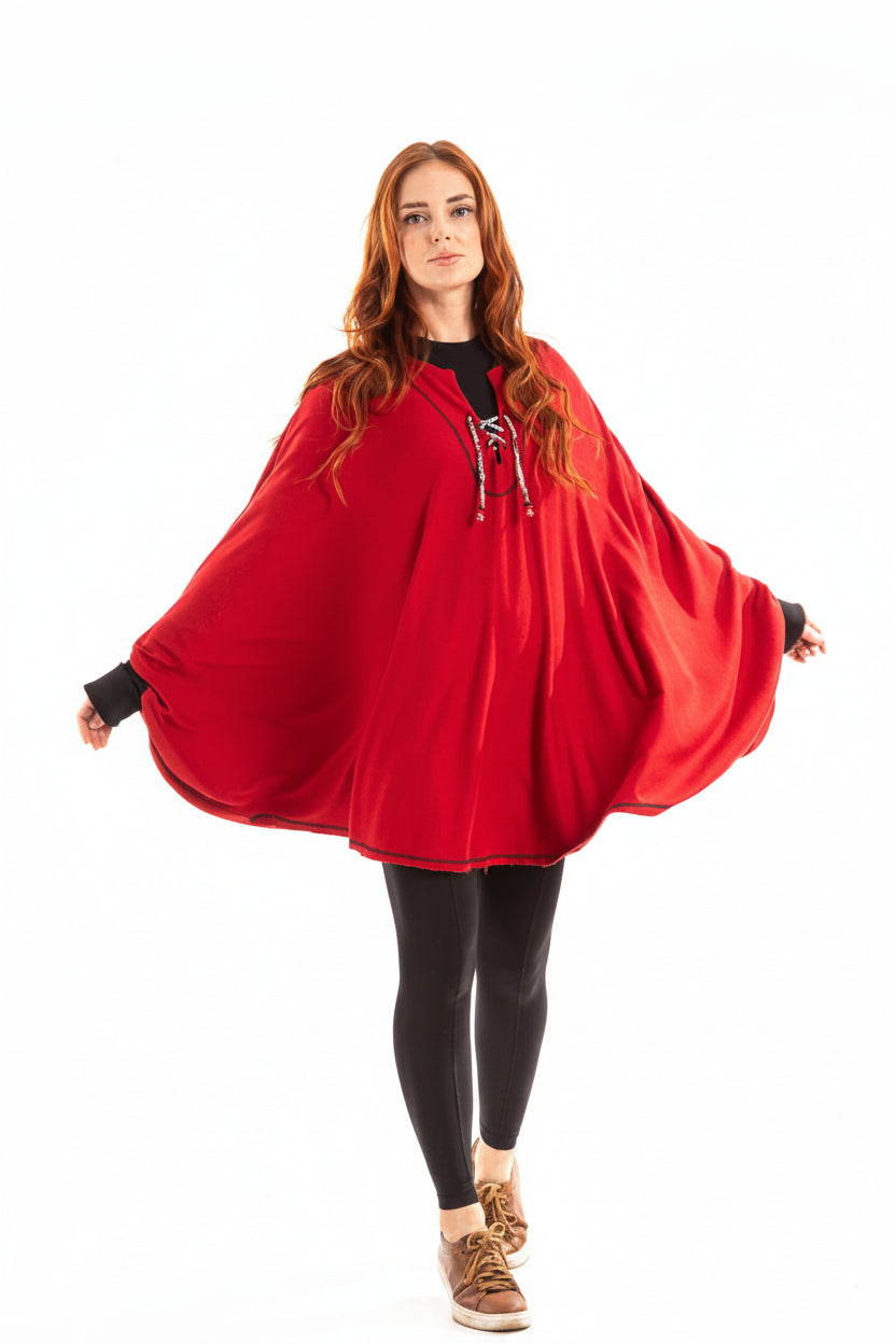 Poncho com cordão de crochê no decote