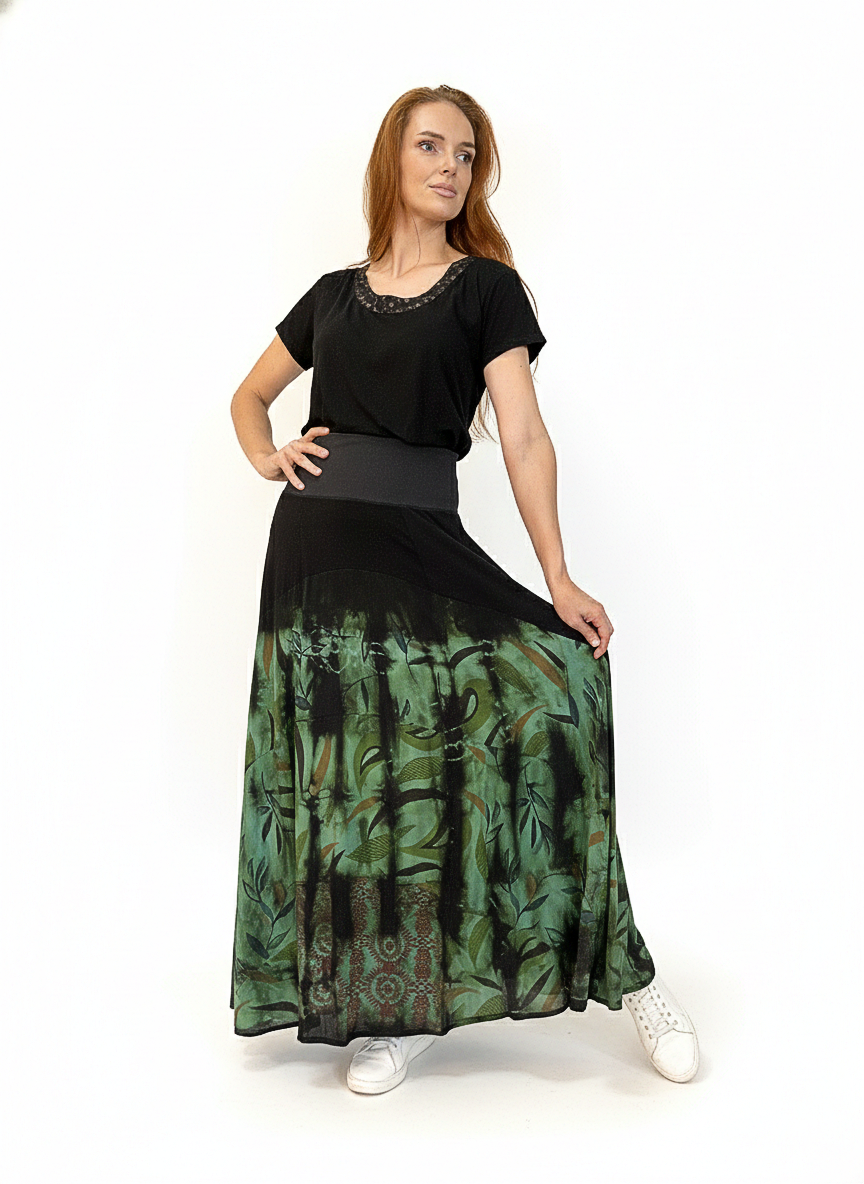 Saia patchwork em malha e cós em cotton