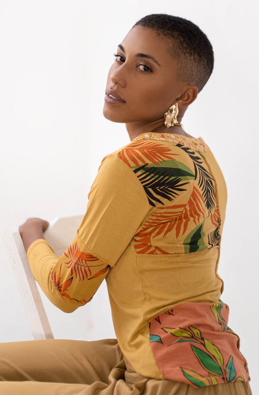 Camiseta com patchwork exclusiva de inverno