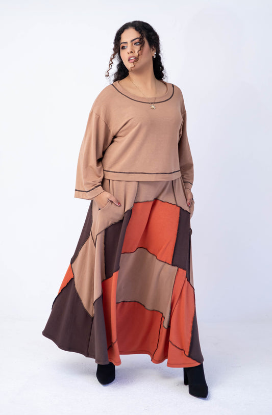 Saia patchwork em moletinho e cós em cotton