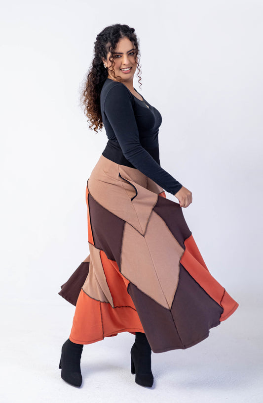 Saia patchwork em moletinho e cós em cotton