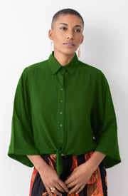 Camisa mullet com botoes e amarracao frontal