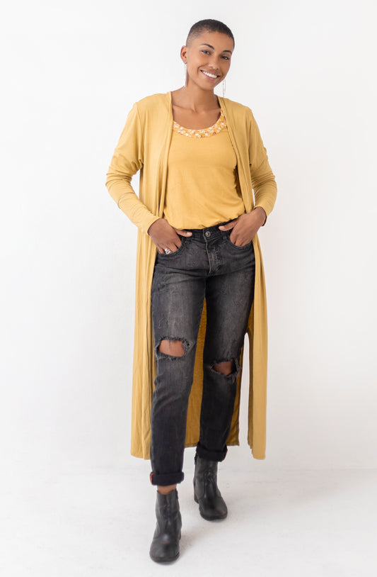 Cardigan com fendas laterais