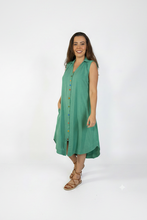 Chemise com botões coloridos e bolsos laterais