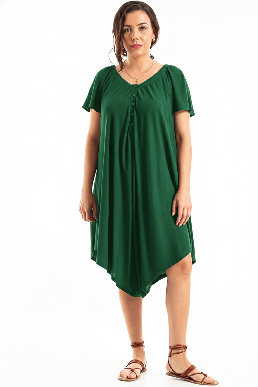 Macacão com pernas largas e abertura tipo polo