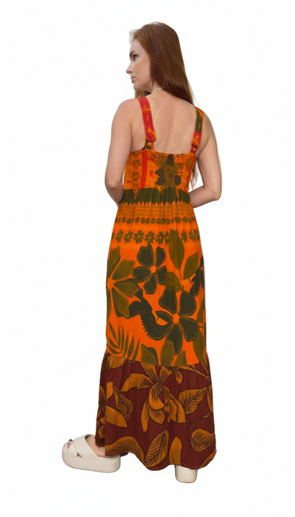 Vestido longo de alças estampado