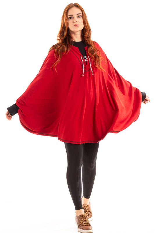 Poncho com cordão de crochê no decote