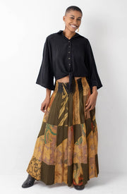 Saia longa em patchwork com cos alto