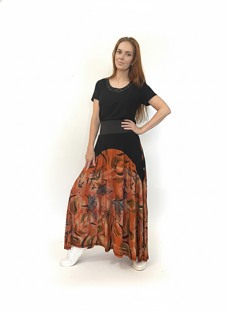 Saia patchwork em malha e cós em cotton