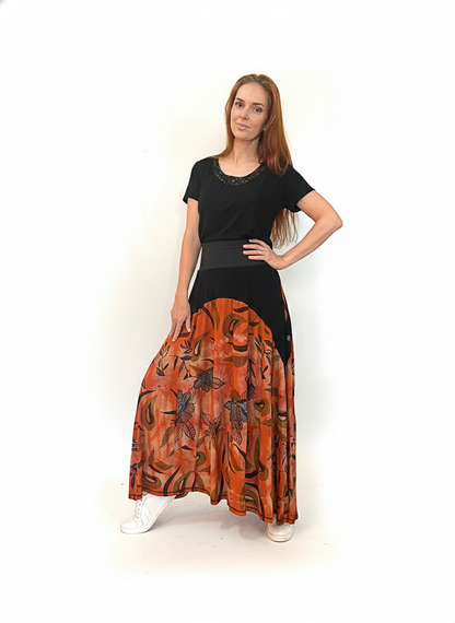 Saia patchwork em malha e cós em cotton