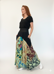 Saia patchwork em malha e cós em cotton