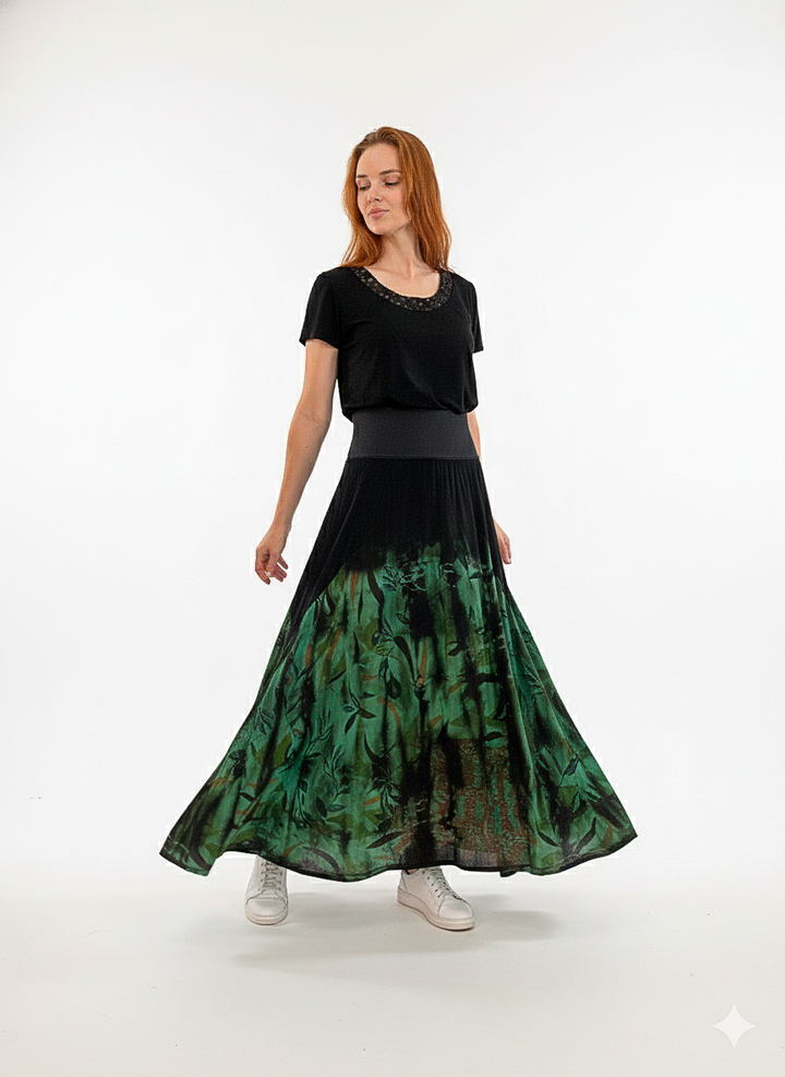 Saia patchwork em malha e cós em cotton