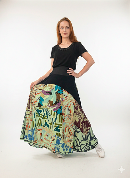 Saia patchwork em malha e cós em cotton