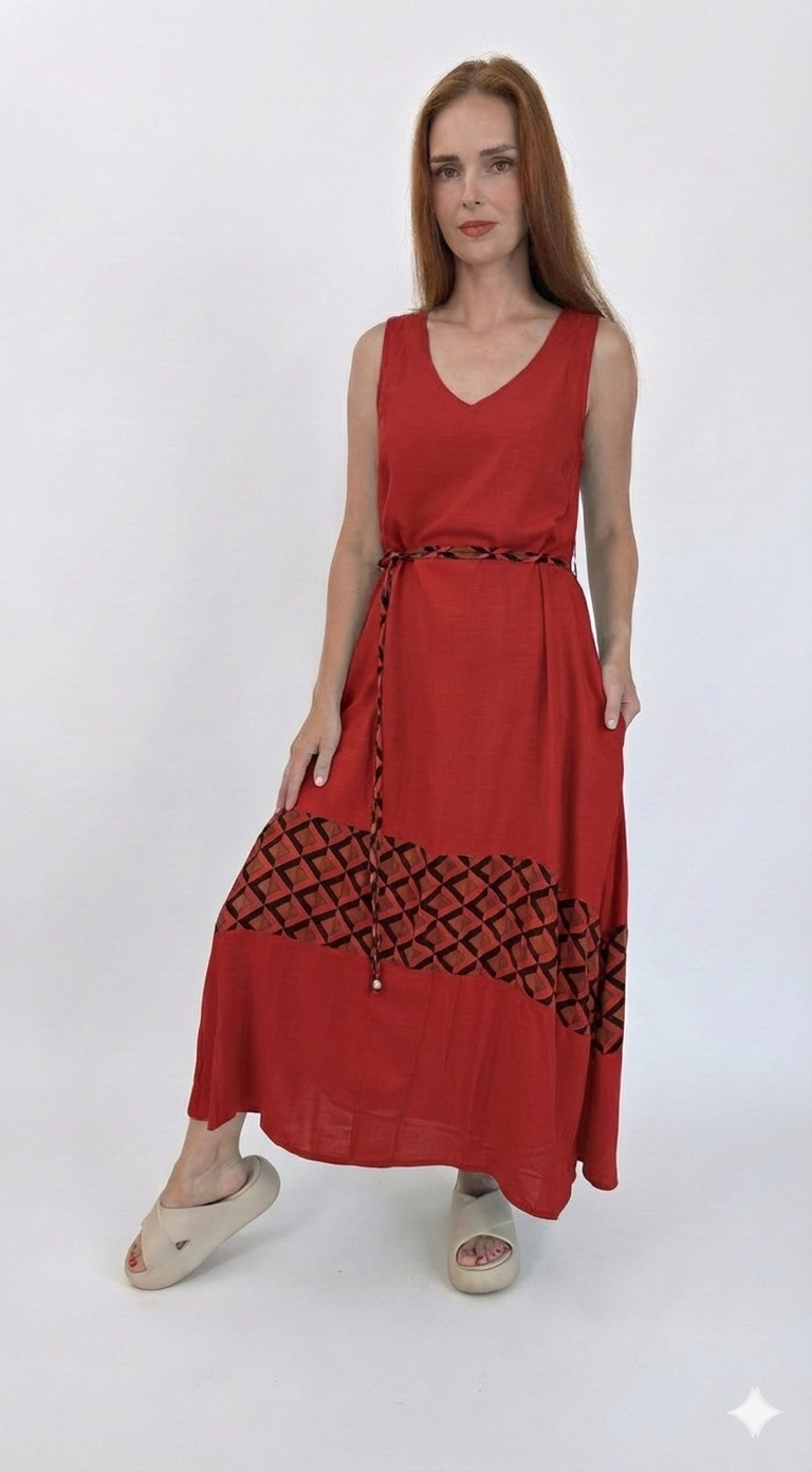 Vestido com barra estampada e cinto opcional