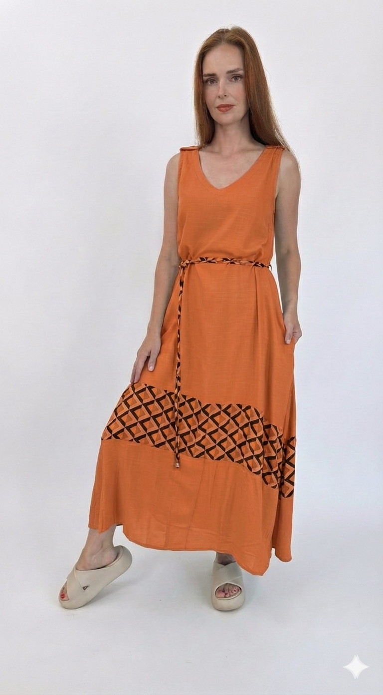 Vestido com barra estampada e cinto opcional