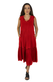 Vestido com detalhes estampados e bolsos laterais