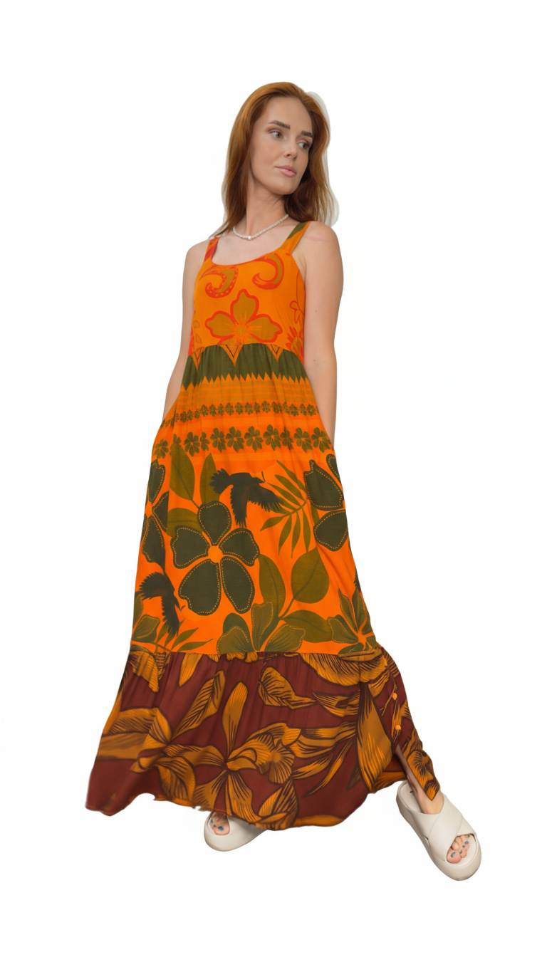 Vestido longo de alças estampado21121