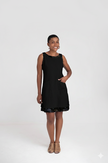 Vestido tubo curto com detalhes estampados