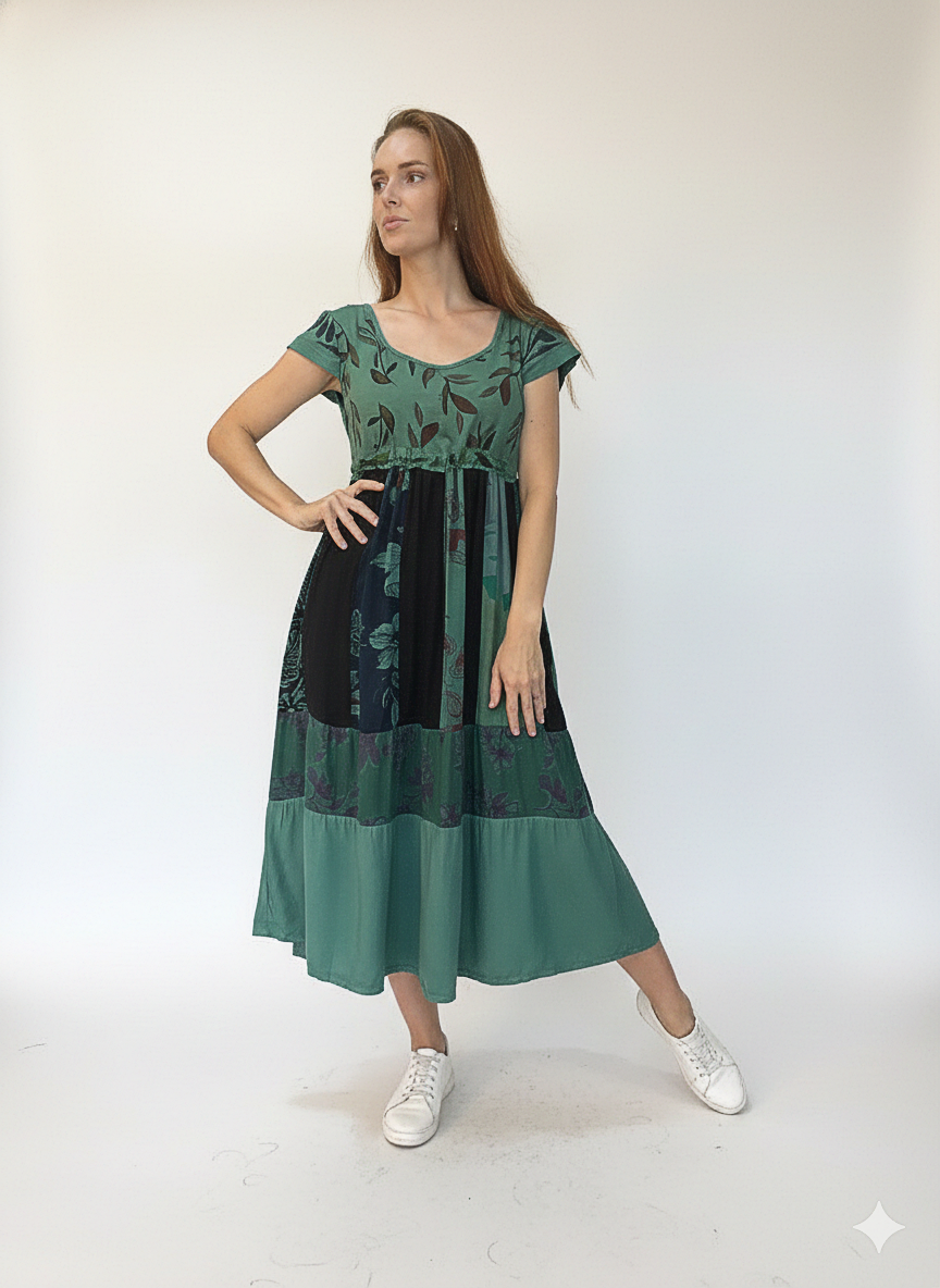 Vestido exclusivo todo em patchwork curto