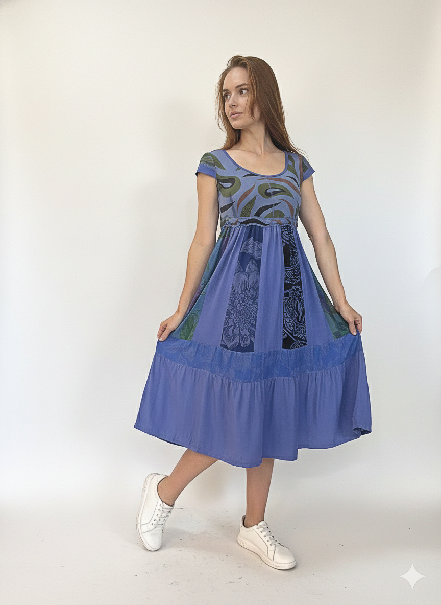Vestido exclusivo todo em patchwork curto