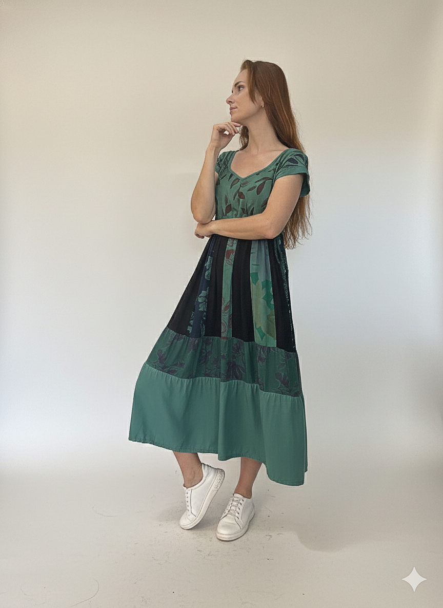 Vestido exclusivo todo em patchwork curto